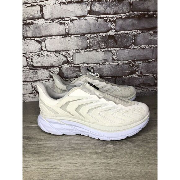 HOKA Project Clifton Blanc de Blanc Lunar White Mesh Center Zip Gym Women 40EU/9